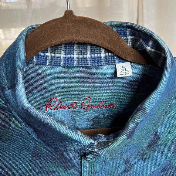 Robert‎ Graham Beemon Camo Print Shirt Button Front Blue Cotton Men's Size XL - Picture 8 of 9